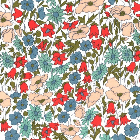 Liberty Fabrics - Tana Lawn - motif : Poppy daisy tons rouge et bleu (prix pour 10cm)