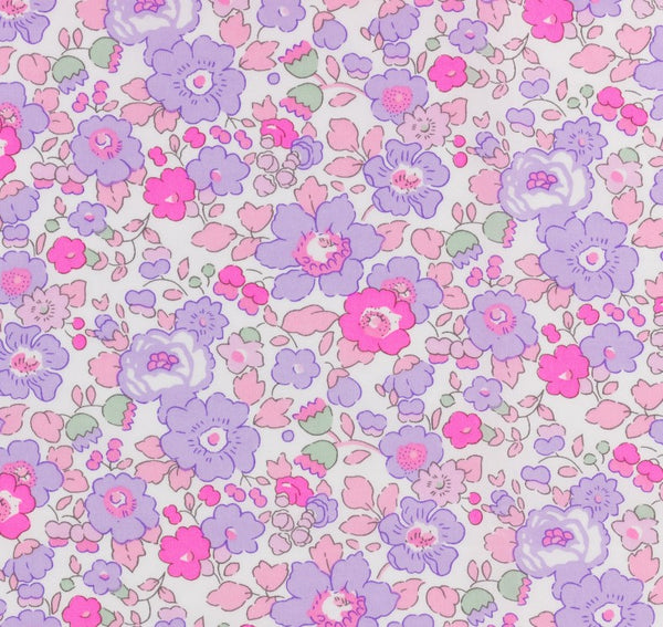 Liberty Fabrics - Tana Lawn - motif : Betsy mauve/rose néon fluo (prix pour 10cm)