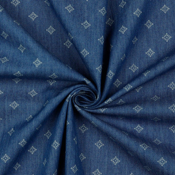 Coupon de 3m de popeline 100% coton " toile denim bleu jeans square" certifié oeko-tex