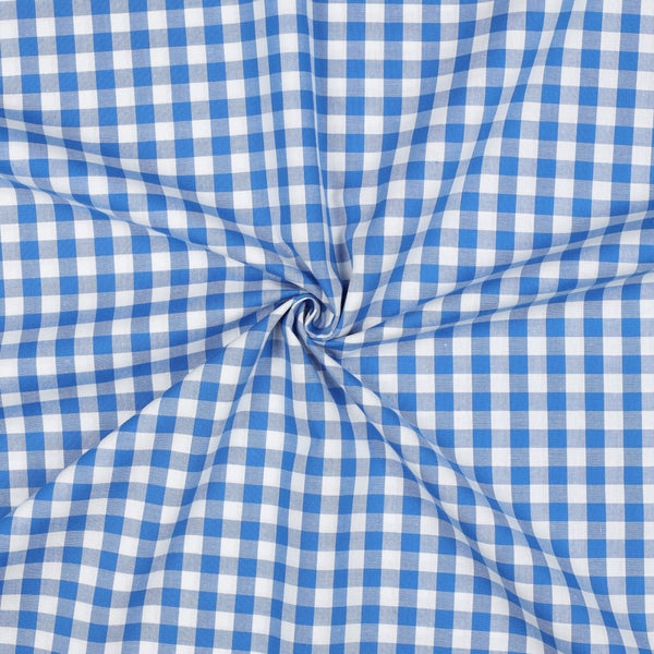 Popeline 100% coton vichy bleu roi certifié oeko-tex (prix pour 10cm)