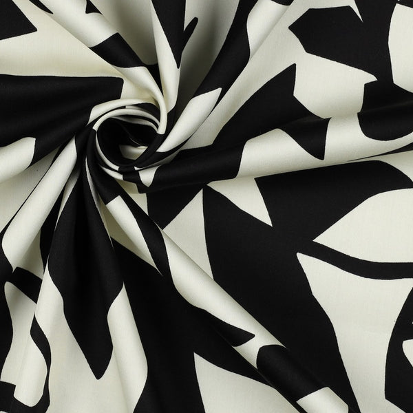 Satin de coton "art abstrait blanc et noir" certifié oeko-tex standard 100  (prix pour 10cm)