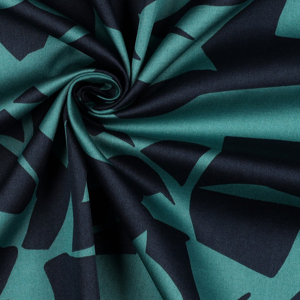 Satin de coton "art abstrait bleu marine vert" certifié oeko-tex standard 100  (prix pour 10cm)