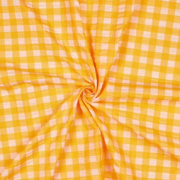 Seer sucker vichy orange fluo grands carreaux (prix au 10cm)