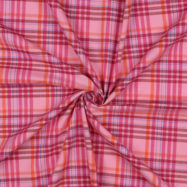 Popeline 100% coton à carreaux roses certifié oeko-tex (prix pour 10cm)