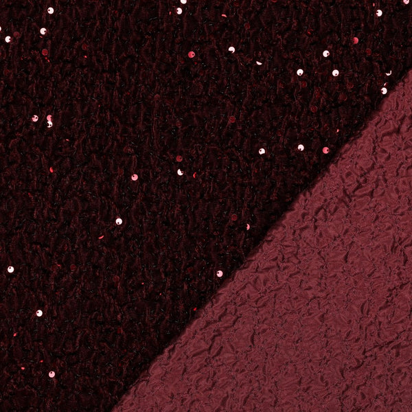 Jersey festif : velours et sequins rouge grenat (prix pour 10cm)
