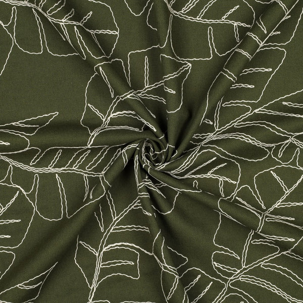 Lin - viscose brodé Palma sur fond vert (prix pour 10cm)