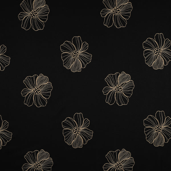 Lin - viscose brodé Flower sur fond noir (prix pour 10cm)