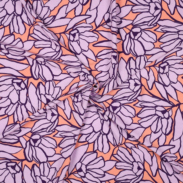 Coupon de 1,25m de Popeline de viscose inked bouquet peach/lavender - Eco-Vero de Nerida Hansen