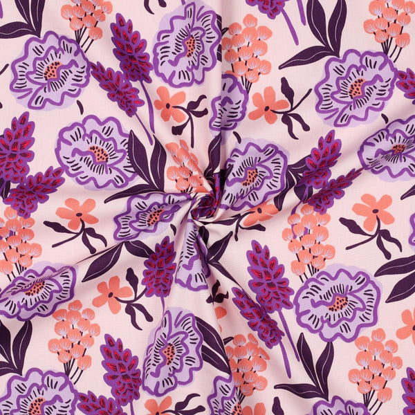 Popeline "fresh flowers lilas" crée par Nerida Hansen (prix pour 10cm)