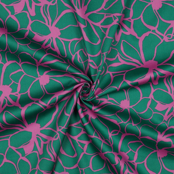 Coupon de 2m de Satin de coton "Magnolia vert et glycine" créé par Nerida Hansen
