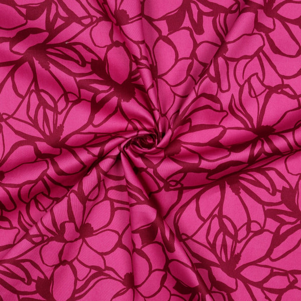Coupon de 37cm de Satin de coton "Magnolia rose et rouge foncé" créé par Nerida Hansen