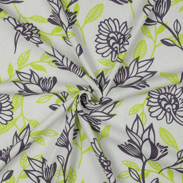 Lin - viscose "Magnolia forever anis et mauve foncé" (prix pour 10cm)