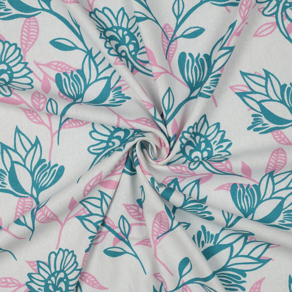 Lin - viscose "Magnolia forever pétrole et rose" (prix pour 10cm)