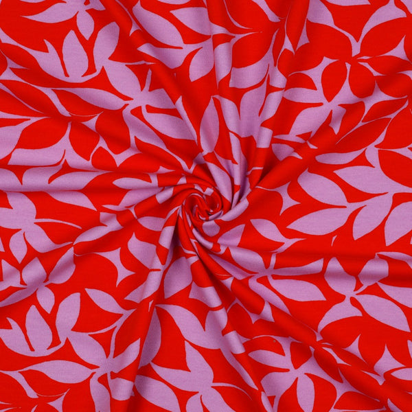 Sweat - "feuillage rose/rouge"- certifié oeko-tex (prix pour 10cm)