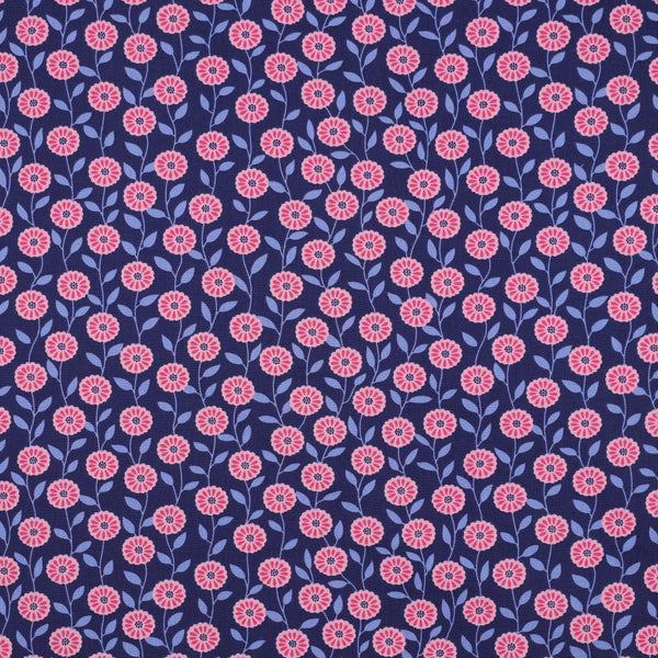 Popeline Guirlandes fleuries bleues - Oeko-tex (prix pour 10cm)