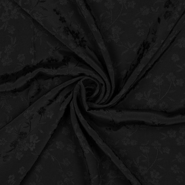 Viscose jacquard "flower" noir (Prix pour 10cm)