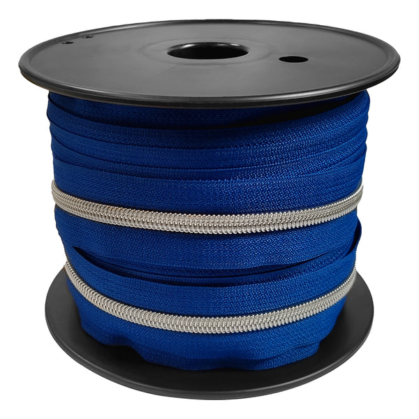 Fermeture éclair / tirette / zip au mètre taille 5mm - bleu roi mailles argentées (prix pour un mètre avec 1 curseur)