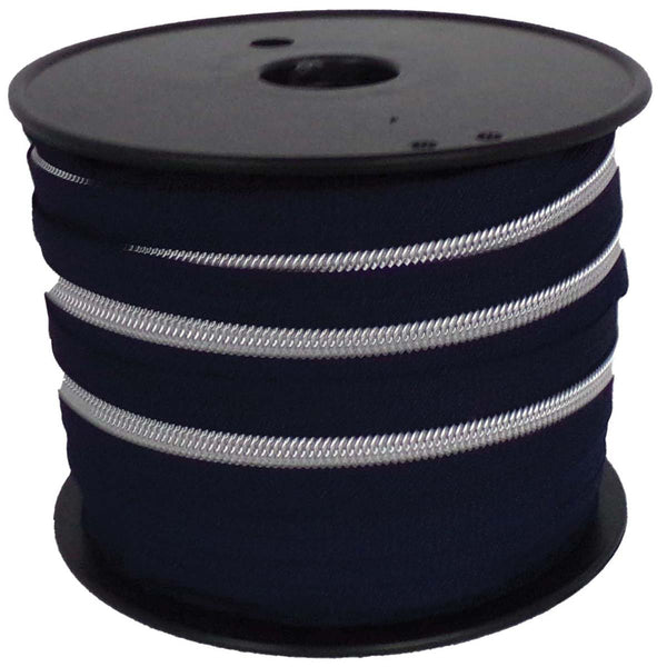 Fermeture éclair / tirette / zip au mètre taille 5mm - bleu marine mailles argentées (prix pour un mètre avec 1 curseur)