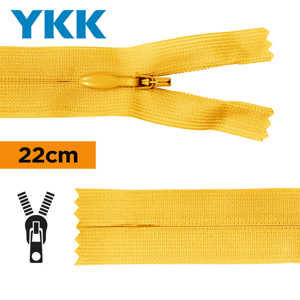 YKK - zip invisible de 22cm - couleur jaune intense 001 (prix à la pièce)
