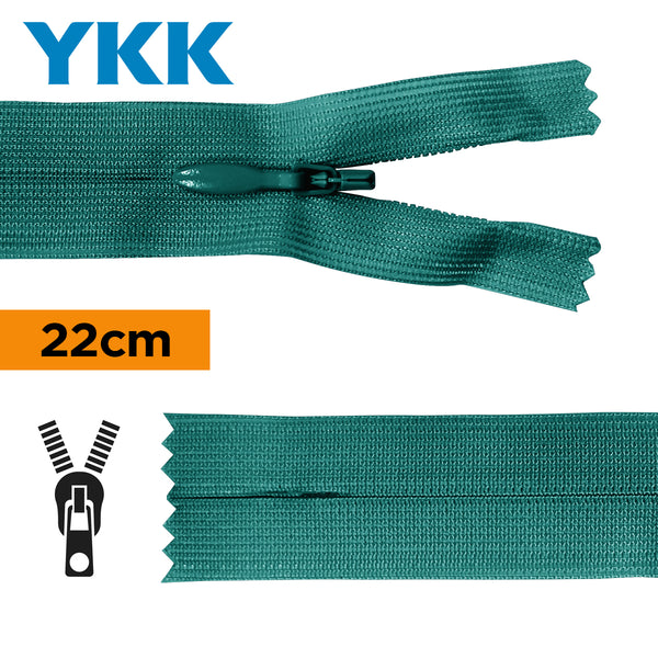 YKK - zip invisible de 22cm - couleur bleu canard 020 (prix à la pièce)