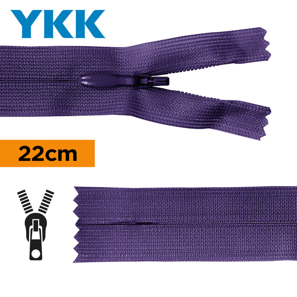 YKK - zip invisible de 22cm - couleur mauve 029 (prix à la pièce)