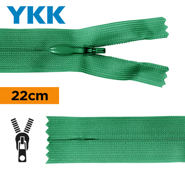 YKK - zip invisible de 22cm - couleur vert jungle 540 (prix à la pièce)