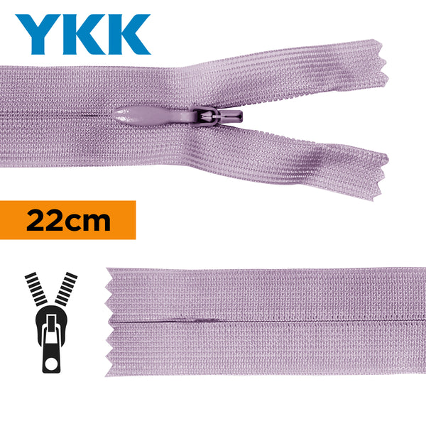 YKK - zip invisible de 22cm - couleur parme 553 (prix à la pièce)