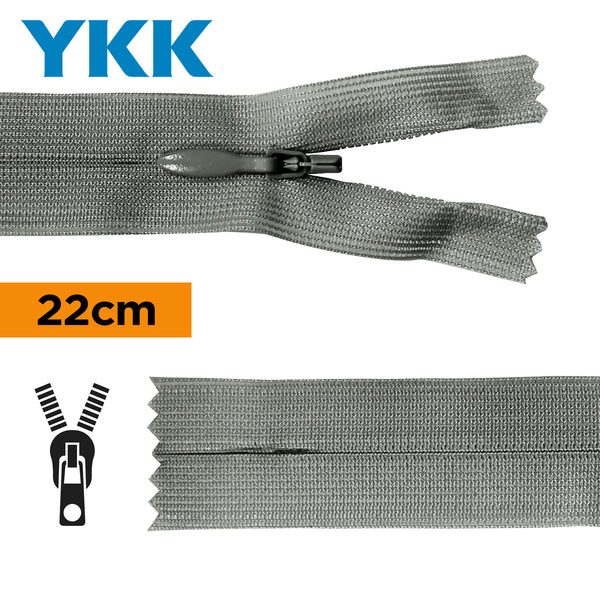 YKK - zip invisible de 22cm - couleur gris amiante 578 (prix à la pièce)