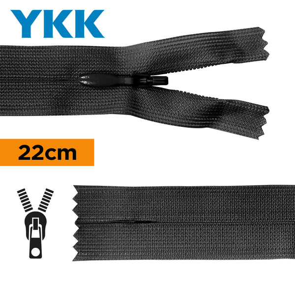 YKK - zip invisible de 22cm - couleur noir 580 (prix à la pièce)