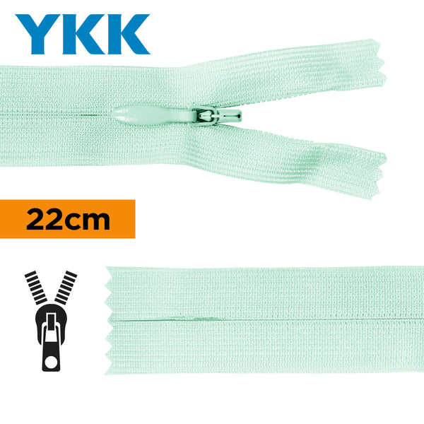 YKK - zip invisible de 22cm - couleur vert d'eau 822 (prix à la pièce)