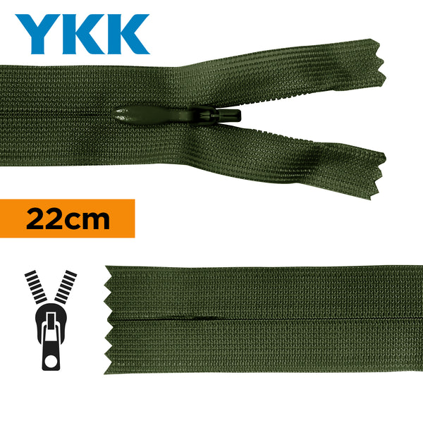 YKK - zip invisible de 22cm - couleur vert foncé 870 (prix à la pièce)