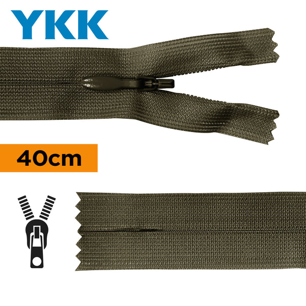 YKK - zip invisible de 40cm - couleur kaki 078 (prix à la pièce)