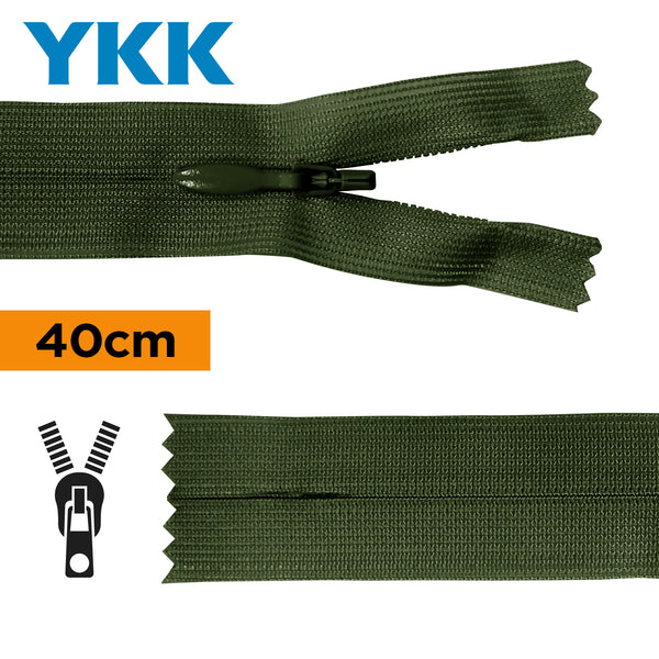 YKK - zip invisible de 40cm - couleur vert foncé 870 (prix à la pièce)