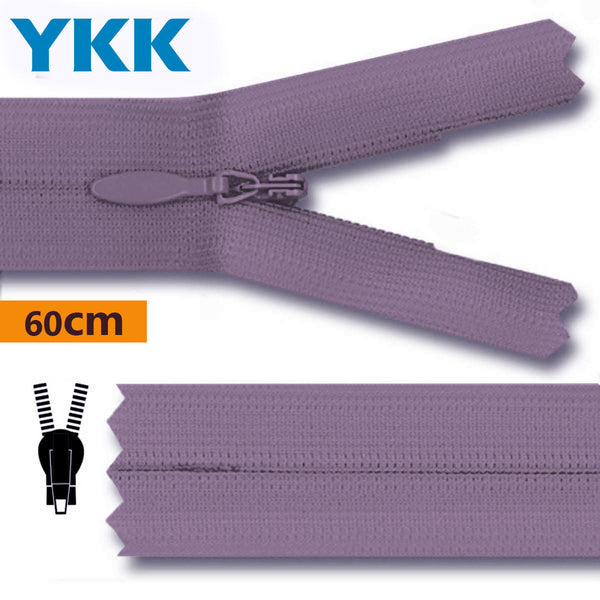 YKK - zip invisible de 60cm - couleur mauve 0600 (prix à la pièce)