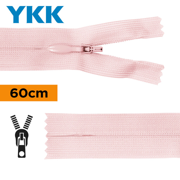 YKK - zip invisible de 60cm - couleur rose pâle 512 (prix à la pièce)