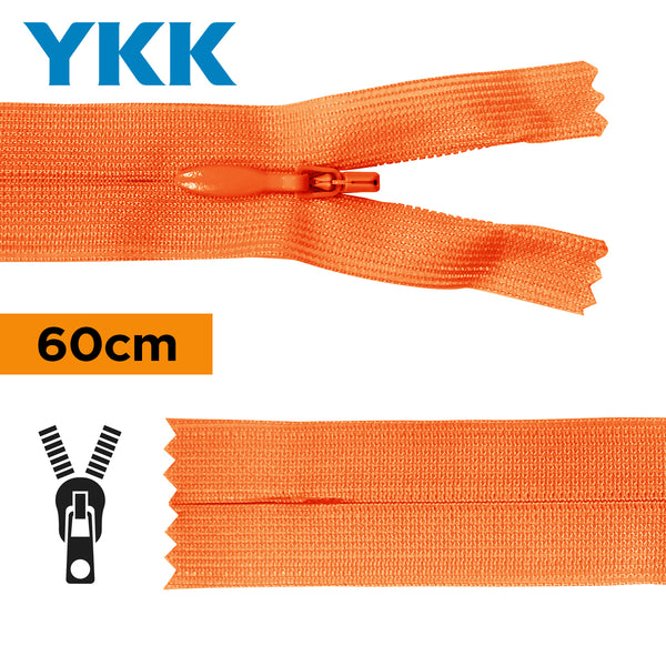 YKK - zip invisible de 60cm - couleur orange 523 (prix à la pièce)