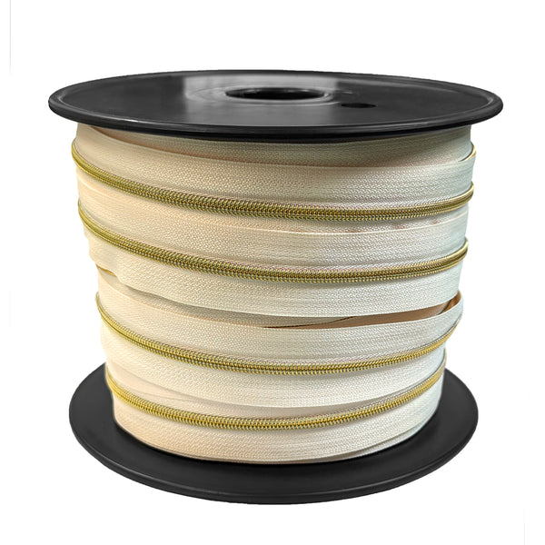Fermeture éclair / tirette / zip au mètre taille 3mm - ivoire mailles dorées (prix pour un mètre avec 1 curseur)