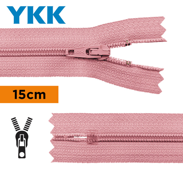 YKK - zip non séparable 15cm - couleur vieux rose 070 (prix à la pièce)