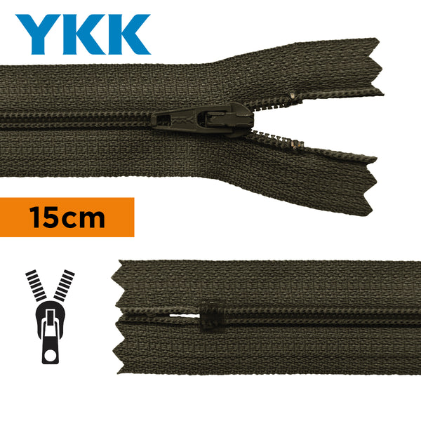 YKK - zip non séparable 15cm - couleur vert kaki 078 (prix à la pièce)