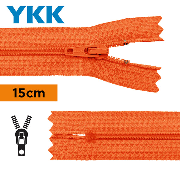 YKK - zip non séparable 15cm - couleur orange 523 (prix à la pièce)