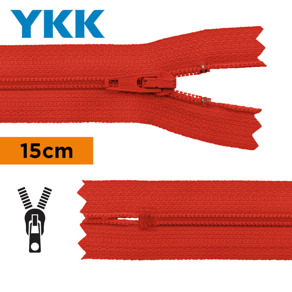 YKK - zip non séparable 15cm - couleur rouge vif 820 (prix à la pièce)