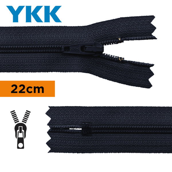 YKK - zip non séparable 22cm - couleur bleu marine 058 (prix à la pièce)