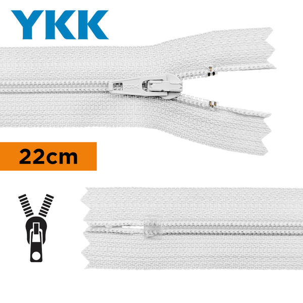 YKK - zip non séparable 22cm - couleur blanc 501 (prix à la pièce)