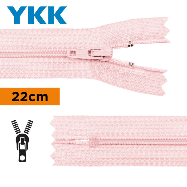 YKK - zip non séparable 22cm - couleur rose pâle 512 (prix à la pièce)