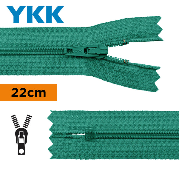 YKK - zip non séparable 22cm - couleur vert paon 020 (prix à la pièce)