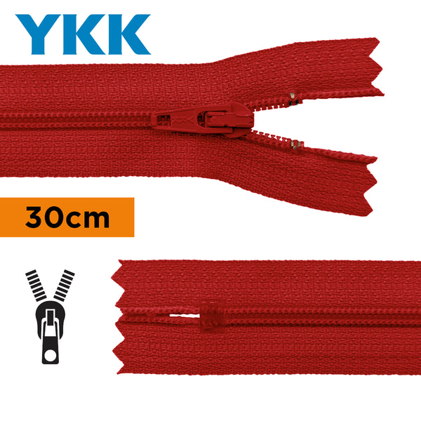 YKK - zip non séparable 30cm - couleur rouge vif 519 (prix à la pièce)