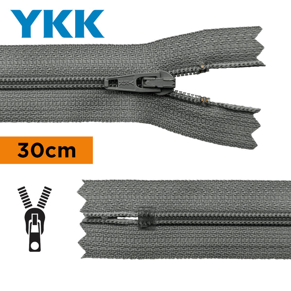 YKK - zip non séparable 30cm - couleur amiante 578 (prix à la pièce)