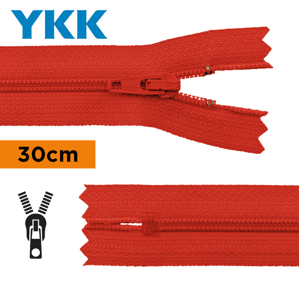 YKK - zip non séparable 30cm - couleur rouge 820 (prix à la pièce)