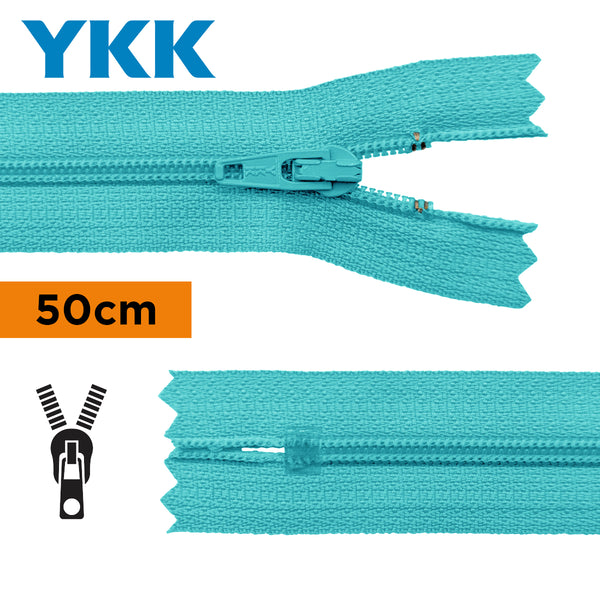 YKK - zip non séparable 50cm - couleur turquoise 547 (prix à la pièce)