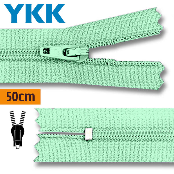YKK - zip non séparable 50cm - couleur vert menthe 822 (prix à la pièce)